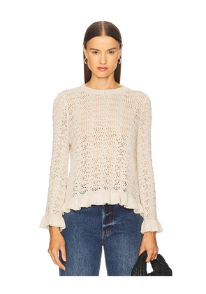 Autumn Cashmere Pointelle Ruffle Edge Crew Top in Neutral. Size M. Also in S, XS.