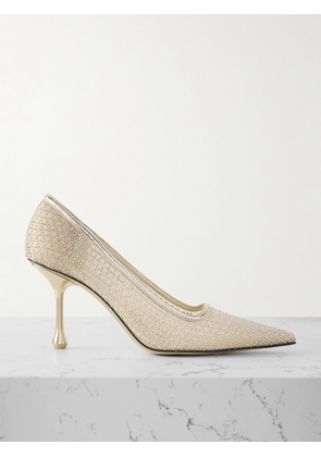 Jimmy Choo - Ixia 80 Mirrored Leather-trimmed Crystal-embellished Mesh Pumps - Gold - IT36,IT37,IT37.5,IT38,IT38.5,IT39,IT39.5,IT40,IT40.5,IT41,IT41.5,IT42