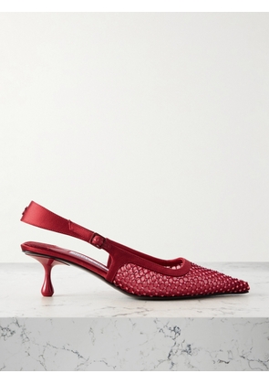 Jimmy Choo - Amel 50 Crystal-embellished Mesh And Satin Slingback Pumps - Red - IT36,IT36.5,IT37,IT37.5,IT38,IT38.5,IT39,IT39.5,IT40,IT40.5,IT41,IT41.5,IT42