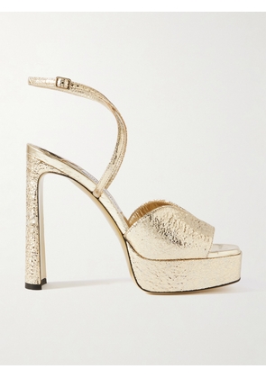 Jimmy Choo - Karli 125 Metallic Textured-leather Platform Sandals - Gold - IT36,IT36.5,IT37,IT37.5,IT38,IT38.5,IT39,IT39.5,IT40,IT40.5,IT41,IT41.5,IT42