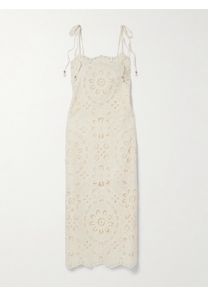 Zimmermann - Rhiannon Guipure Lace-trimmed Voile Midi Dress - Ivory - 00,1,2,3,4