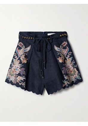 Zimmermann - Rhiannon Belted Floral-print Linen Shorts - Blue - 00,0,1,2,3,4