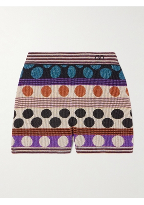 Valentino Garavani - Embroidered Ribbed Metallic Jacquard-knit Shorts - Neutrals - x small,small,medium,large