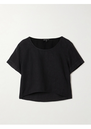 James Perse - Cropped Linen-canvas T-shirt - Black - 01,2,3,4