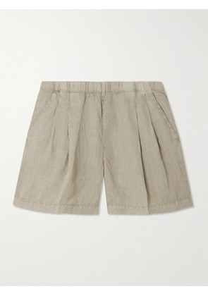 James Perse - Pleated Linen Shorts - Green - 01,2,3,4