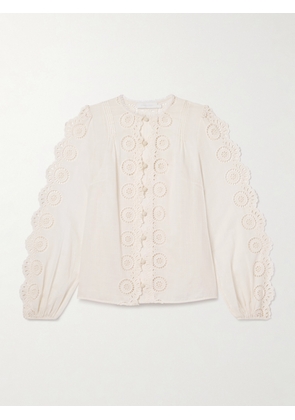 Zimmermann - Lucky Pintucked Broderie Anglaise Cotton-voile Top - Cream - 00,0,1,2,3,4