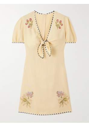 Valentino Garavani - Printed Twill-trimmed Embroidered Woven Mini Dress - Cream - IT36,IT38,IT40,IT42,IT44,IT46