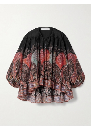 Zimmermann - Rhiannon Ruffled Paisley-print Organic Silk Blouse - Black - 00,0,1,2,3,4