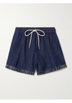 Zimmermann - Rhiannon Frayed Cotton-chambray Shorts - Blue - 00,0,1,2,3,4