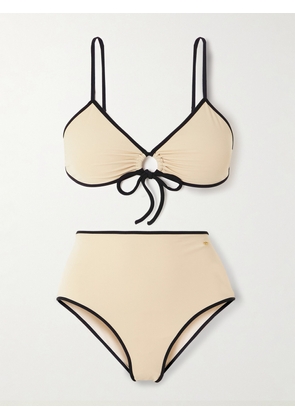 Valentino Garavani - Embellished Two-tone Bikini - Cream - x small,small,medium,large