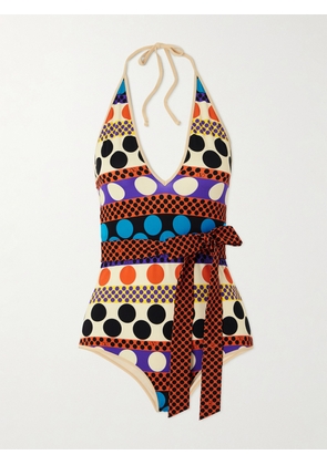 Valentino Garavani - Belted Printed Halterneck Swimsuit - Multi - x small,small,medium,large