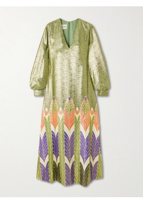 Valentino Garavani - Printed Metallic Silk-blend Midi Dress - Green - IT36,IT38,IT40,IT42,IT44