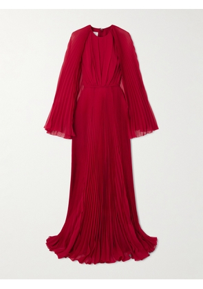 Giambattista Valli - Cape-effect Plissé Silk-georgette Gown - Red - IT38,IT40,IT42,IT44
