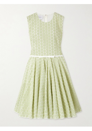 Giambattista Valli - Belted Bow-embellished Pleated Cotton Guipure Lace Mini Dress - Green - IT36,IT38,IT40,IT42,IT44