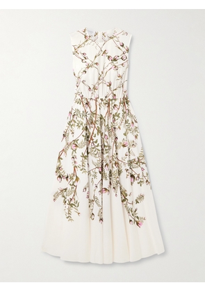 Giambattista Valli - Pleated Floral-print Cotton-poplin Midi Dress - White - IT38,IT40,IT42,IT44,IT46,IT48