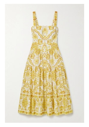 Cara Cara - Margarita Tiered Floral-print Cotton-poplin Midi Dress - Yellow - US0,US2,US4,US6,US8,US10,US12