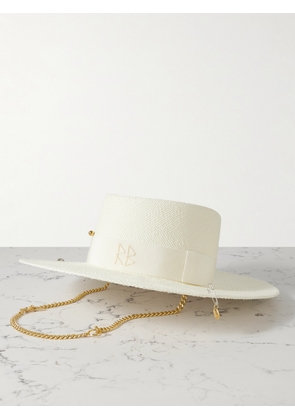 Ruslan Baginskiy - Gambler Grosgrain-trimmed Embellished Straw Hat - Off-white - XS,S,M