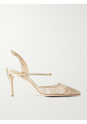Jennifer Chamandi - Vittorio 85 Lamé-trimmed Metallic Lace Slingback Pumps - Gold - IT36,IT36.5,IT37,IT37.5,IT38,IT38.5,IT39,IT39.5,IT40,IT40.5,IT41,IT41.5,IT42