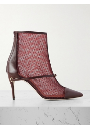 Jennifer Chamandi - Rocco 85 Buckled Leather-trimmed Mesh Ankle Boots - Burgundy - IT36,IT36.5,IT37,IT37.5,IT38,IT38.5,IT39,IT39.5,IT40,IT40.5,IT41,IT41.5,IT42