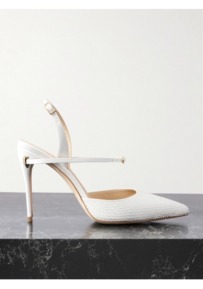 Jennifer Chamandi - Vittorio 105 Crystal-embellished Satin Pumps - White - IT36,IT36.5,IT37,IT37.5,IT38,IT38.5,IT39,IT39.5,IT40,IT40.5,IT41,IT41.5,IT42