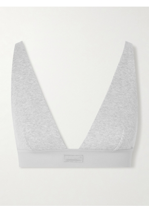 SKIMS - Stretch-cotton Rib Plunge Bralette - Light Heather Grey - Gray - XS,M