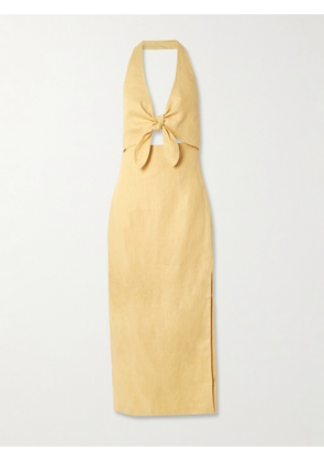 SIR. - Carlotta Tie-front Linen Halterneck Midi Dress - Yellow - 00,1,2,3,4