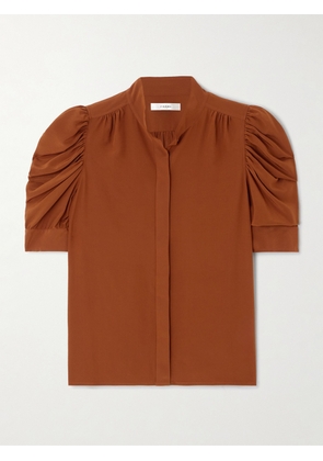 FRAME - Gillian Ruched Silk-satin Blouse - Brown - x small,small,medium,large,x large