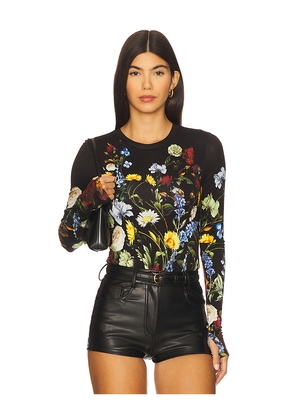 Alice + Olivia Olea Crew Neck Bodysuit in Black. Size L. Also in M, S, XS.