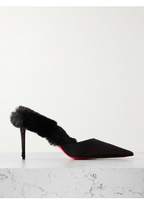 Christian Louboutin - Plush-trimmed Satin Mules - Black - IT36,IT36.5,IT37.5,IT38,IT38.5,IT39,IT39.5,IT40,IT40.5,IT41,IT41.5,IT42