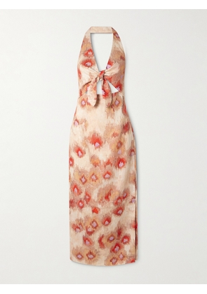 SIR. - Fiorella Tie-front Floral-print Linen Halterneck Midi Dress - Pink - 00,1,2,3,4