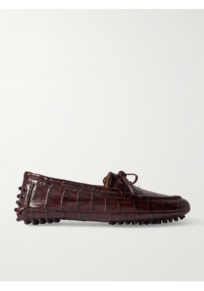 Le Monde Béryl - Driver Tie-detailed Croc-effect Leather Loafers - Brown - IT35,IT36,IT36.5,IT37,IT37.5,IT38,IT38.5,IT39,IT39.5,IT40,IT40.5,IT41,IT41.5,IT42