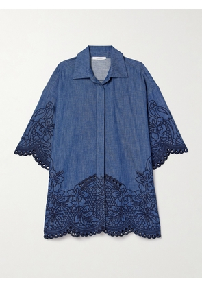 Zimmermann - Coco Embroidered Cotton-chambray Shirt - Blue - 00,0,1,2,3,4