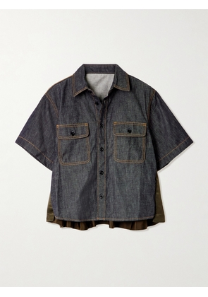 Sacai - Paneled Cotton And Shell Shirt - Blue - 1,2,3,4