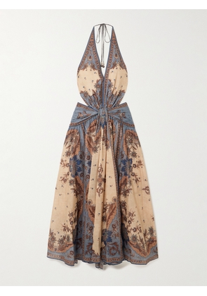 Zimmermann - Ascension Open-back Printed Cotton-voile Halterneck Maxi Dress - Neutrals - 00,1,2,3,4