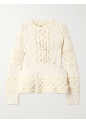 Sacai - Paneled Cable-knit Wool Sweater - Off-white - 1,2,3,4