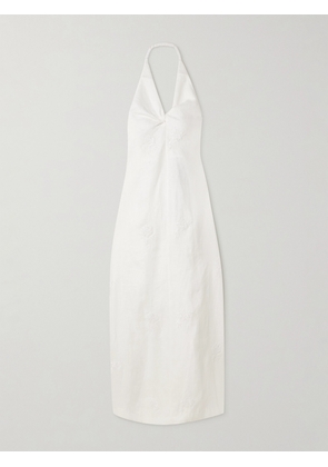 SIR. - Alessandra Twist-front Embroidered Linen Halterneck Midi Dress - White - 00,1,2,3,4