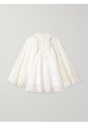 Zimmermann - Ascension Lace And Crochet-trimmed Pintucked Ramie Blouse - Cream - 00,0,1,2,3,4