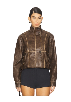ALL THE WAYS Bella Faux Leather Bomber in Brown. Size L. Also in S, XXS.