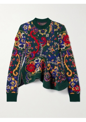 Sacai - Draped Embroidered Jacquard-knit Wool Sweater - Multi - 1,2,3,4