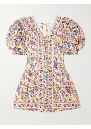 Farm Rio - Greek Garden Ruffled Floral-print Linen And Lenzing™ Ecovero™-blend Mini Dress - White - xx small,x small,small,medium,large,x large