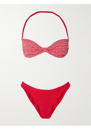 Hunza G - Kacey Gingham Seersucker Halterneck Bikini - Red - Beachwear One Size