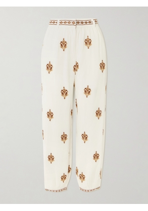 Farm Rio - Anchor Tapestry Embroidered Georgette Tapered Pants - Off-white - xx small,x small,small,medium,large,x large