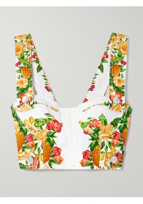 Farm Rio - Cropped Printed Linen Top - Off-white - xx small,x small,small,medium,large,x large