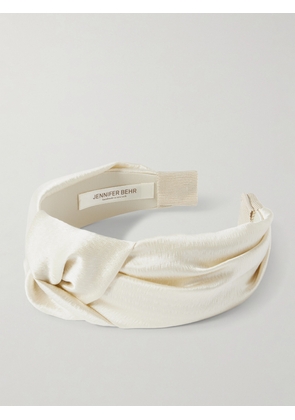 Jennifer Behr - Samaya Knotted Hammered Silk-satin Headband - Cream - One size