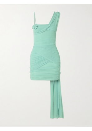 Maygel Coronel - Hilvan Appliquéd Draped Ruched Stretch-jersey Mini Dress - Blue - Petite,One Size,Extended