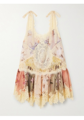 Zimmermann - Cascadian Lace-trimmed Floral-print Cotton-gauze Mini Dress - Multi - 00,1,2,3,4