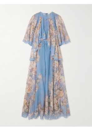 Zimmermann - Cascadian Tiered Ruffled Floral-print Recycled-georgette Maxi Dress - Blue - 00,1,2,3,4