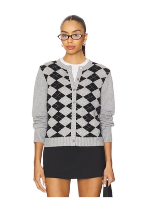 GUIZIO Relaxed Argyle Cardigan in Grey. Size L. Also in M, S, XS, XXS.