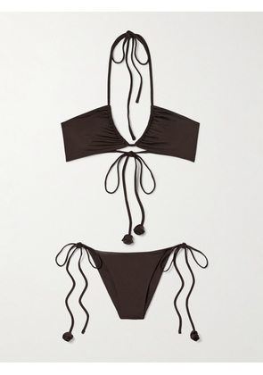Maygel Coronel - Arazo Appliquéd Triangle Bikini - Brown - Petite,One Size,Extended