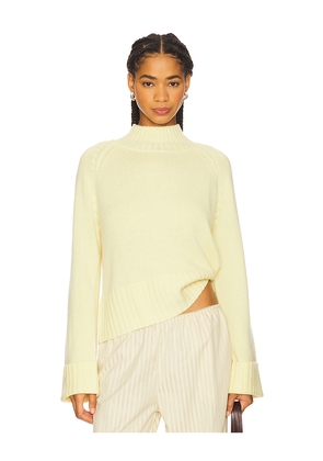 Autumn Cashmere 6-ply Cuffed Solid Boxy Mock Neck Top in Yellow. Size L. Also in M, S, XS.